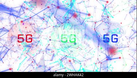 Bild von 5g über Globen, Verbindungsdaten und digitalem Bildschirm Stockfoto