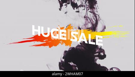 Bild eines riesigen Verkaufstextes über schwarzer Flüssigkeit auf weißem Hintergrund Stockfoto