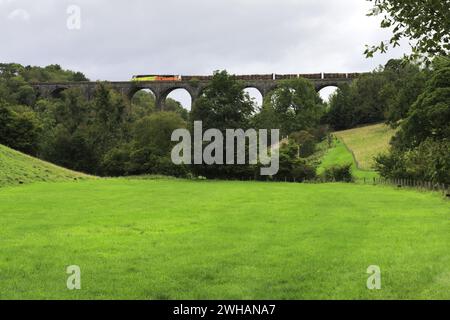 Colas Rail Train über das Smardale Viaduct, Eden Valley, Cumbria, England, Großbritannien Stockfoto