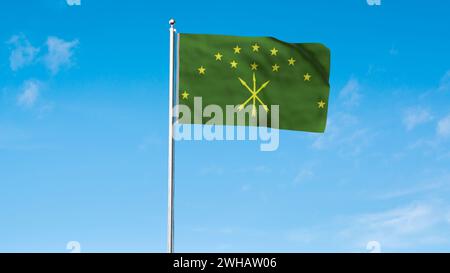 Detaillierte Flagge von Adygea. Nationale Adygea-Flagge. Europa. 3D-Abbildung. Stockfoto