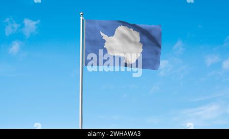 Hochdetaillierte Flagge der Antarktis. Nationale Antarktis-Flagge. 3D-Abbildung. Stockfoto