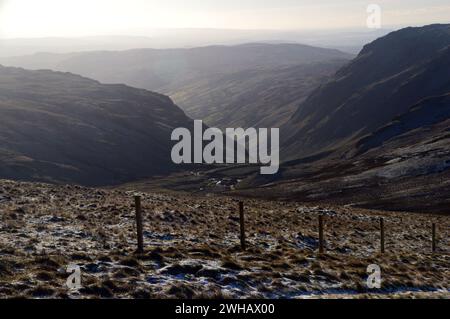 Das Longsleddale Valley und der Gatescath Pass (Track) von der Wainwright Branstree in Mardale, Lake District National Park, Cumbria, England, Großbritannien. Stockfoto