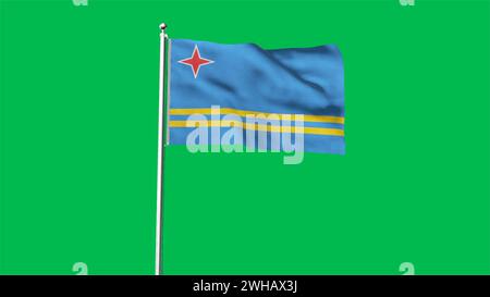 Hohe detaillierte Flagge von Aruba. Nationalflagge Aruba. Südamerika. 3D-Abbildung. Stockfoto