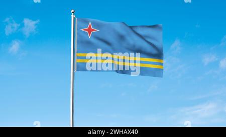 Hohe detaillierte Flagge von Aruba. Nationalflagge Aruba. Südamerika. 3D-Abbildung. Stockfoto