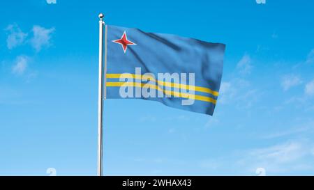 Hohe detaillierte Flagge von Aruba. Nationalflagge Aruba. Südamerika. 3D-Abbildung. Stockfoto