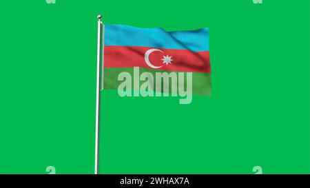 Hohe detaillierte Flagge von Aserbaidschan. Aserbaidschanische Nationalflagge. 3D-Abbildung. Stockfoto