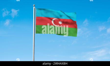 Hohe detaillierte Flagge von Aserbaidschan. Aserbaidschanische Nationalflagge. 3D-Abbildung. Stockfoto