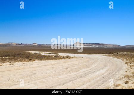 Wunderschöne Mangystau-Landschaft, Kasachstan. Blick auf das Bozzhira-Tal. Asien Panorama Stockfoto