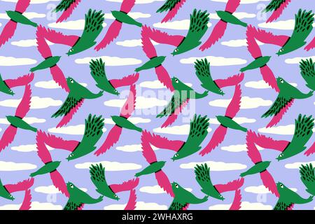 Verspielte Papageien im Flug nahtlose Muster Vektor-Illustration Stock Vektor