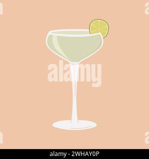 Daiquiri- oder Margarita-Cocktail in Martini-Glas garniert mit Limettenscheibe. Sommer-Aperitif. Minimales Design für Wohnkultur oder Barmenü. Alkoholisch Stock Vektor