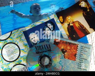 Musikausstellung; Nevermind Album Nirvana CD - Kurt Cobain und Band Stockfoto