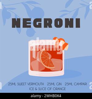 Negroni-Cocktail in altmodischem Glas mit Eis. Aperol Campari alkoholisches Getränk mit Orangenschale und Zitrusscheibe auf Hintergrund mit Schatten von Stock Vektor