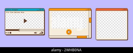 Vektorsatz von 90s alten Dialogfenstern der Desktop-Benutzeroberfläche. Nostalgische Retro-Computer-benutzeroberfläche. Vintage-Browser. Vaporwave- und Retrowave-Stil, alter Computer Stock Vektor