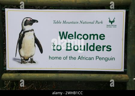 Boulders Beach Schild fotografiert am Boulders Beach, Cape Peninsula, Südafrika. Stockfoto