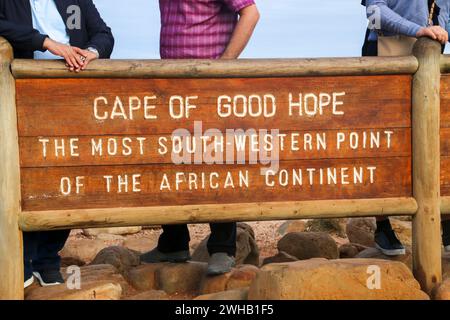 Schild am Kap der Guten Hoffnung, Tafelberg-Nationalpark, Kap-Halbinsel, Westkap, Südafrika Stockfoto