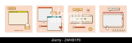 Social-Media-Post im nostalgischen Design der alten Schule. Retro 80er Jahre 90er Jahre ästhetische Hintergründe, Vintage-Hintergründe mit alter Computer-Benutzeroberfläche. Satz von Stock Vektor