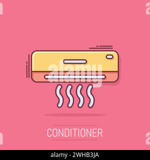 Conditioner-Symbol im Comic-Stil. Kühlere Zeichentrickvektorillustration auf isoliertem Hintergrund. Geschäftskonzept für kaltes Klima-Spritzwasser. Stock Vektor