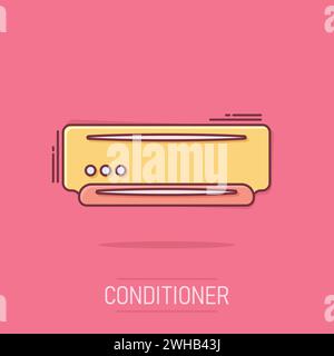 Conditioner-Symbol im Comic-Stil. Kühlere Zeichentrickvektorillustration auf isoliertem Hintergrund. Geschäftskonzept für kaltes Klima-Spritzwasser. Stock Vektor