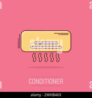 Conditioner-Symbol im Comic-Stil. Kühlere Zeichentrickvektorillustration auf isoliertem Hintergrund. Geschäftskonzept für kaltes Klima-Spritzwasser. Stock Vektor