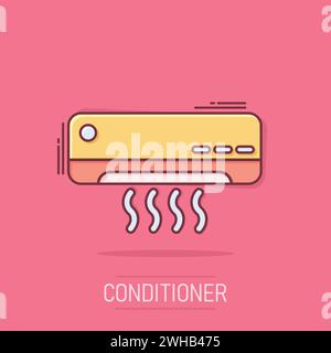 Conditioner-Symbol im Comic-Stil. Kühlere Zeichentrickvektorillustration auf isoliertem Hintergrund. Geschäftskonzept für kaltes Klima-Spritzwasser. Stock Vektor