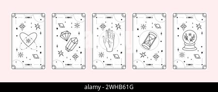 Tarotkarten-Karten-Set. Esoteric Elements Kollektion auf Weiß. Magische Symbole minimalistische Symbole. Handgezeichnete Vektordarstellung Stock Vektor