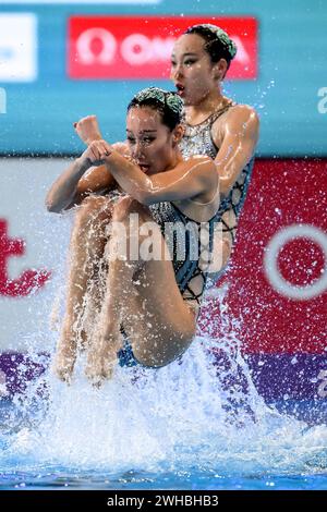 Doha, Katar. Februar 2024. Das Team China tritt am 9. Februar 2024 im künstlerischen Schwimmen Mixed Team Free Finale während der 21. Aquatics World Championships im Aspire Dome in Doha (Katar) an. Quelle: Insidefoto di andrea staccioli/Alamy Live News Stockfoto