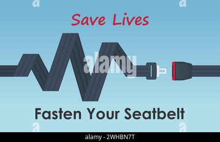 Legen Sie Ihr Sicherheitsgurtkonzept an. Fahren Sie sicher und sicher voran. Vektorabbildung. Stock Vektor
