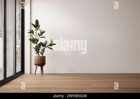 Moderne weiße minimalistische Innenwand, Pflanzen Stockfoto