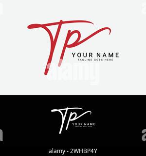 T, P, TP Anfangsbuchstabe Logo. Handgeschriebenes TP-Signatur-Logo mit Alphabet Stock Vektor