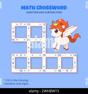 Mathematisches Kreuzworträtsel. Addition und Subtraktion. Stock Vektor