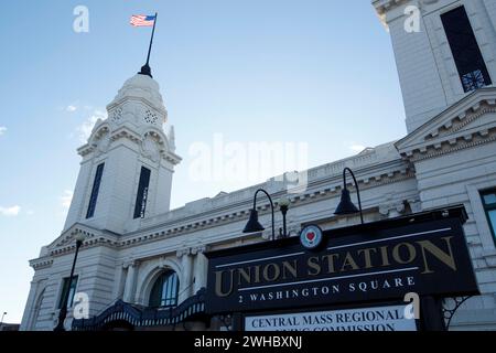 Union Station in Worcester, Massachusetts, USA, zweitgrößte Stadt in Neuengland. Stockfoto