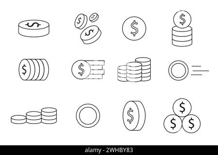 Einfache Sammlung von Münzsymbolen. Vektorabbildung. EPS 10. Rohbild. Stock Vektor