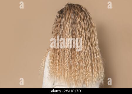 Rückansicht eines kleinen Mädchens mit blonden lockigen langen Haaren Stockfoto