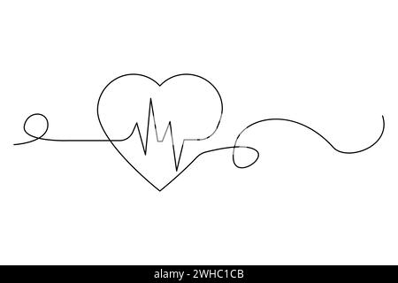 Durchgehende einzeilige Zeichnung des Herzpulses. Vektorabbildung. EPS 10. Rohbild. Stock Vektor