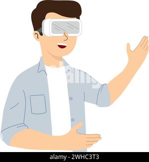 Isolierte männliche Zeichentrickfigur mit Virtual-Reality-Brille Vektor Stock Vektor
