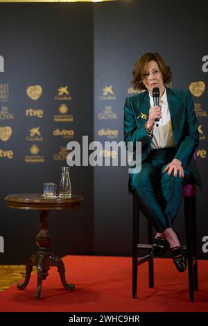 9. Februar 2024, Valladolid, Castilla Leon, Spanien: Sigourney Weaver nimmt 38 am 9. Februar 2024 im Rathaus in Valladolid, Spanien, als Gewinner des International Goya Award 2024 Teil (Foto: © Jack Abuin/ZUMA Press Wire). Nicht für kommerzielle ZWECKE! Stockfoto