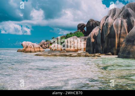 Der schönste einzigartige Strand der Seychellen - Anse Source D'Argent. Stockfoto