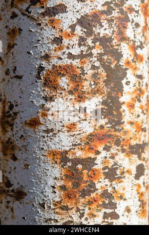 Altes rostiges Eisenblech. Nahaufnahme von rostigem Eisen, geeignet für die Hintergrundstruktur. Flacher Hintergrund für Text. Korrosion von Metall. Die Farbe hat ein altes Ich gesprengt Stockfoto