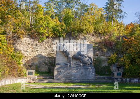 Löwendenkmal bei Bad Kösen, Saaletal, Sachsen-Anhalt, Deutschland, Europa Stockfoto