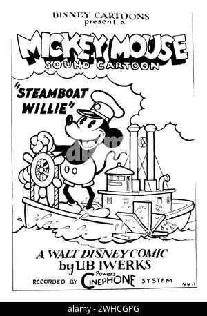 Dampfboot Willie. Original-Poster zum Cartoon von 1928, Steamboat Willie – Mickey Mouse erster animierter Kurzfilm. Stockfoto