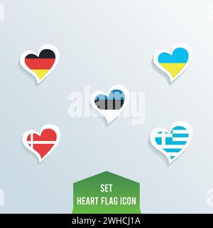 Satz verschiedener Flaggen auf Herzformen Vektor Stock Vektor