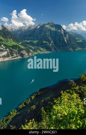 Blick vom Seelisberg über den Vierwaldstättersee nach Bristenstock, Kanton URI, Schweiz, Seelisberg, Vierwaldstättersee, Uri, Schweiz Stockfoto