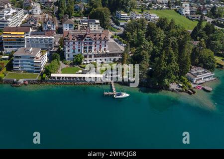 Vitznau mit Hotel Vitznauerhof, Vierwaldstättersee, Kanton Luzern, Schweiz, Vitznau, Vierwaldstättersee, Luzern, Schweiz Stockfoto