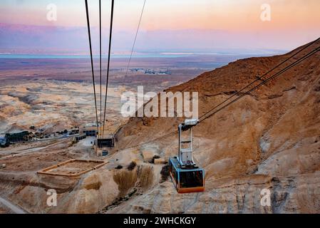 Seilbahn zu Herodes Festung Masada am Toten Meer, Israel Stockfoto