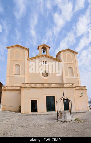 Wallfahrtskirche Santuari de Sant Salvador auf dem Kalvarium von Puig de Sant Salvador, Arta, Mallorca, Balearen, Spanien Stockfoto