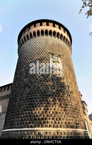 Turm, Schloss Fortezza Sforzesco, Baubeginn 1450, Mailand, Mailand, Lombardei, Italien Stockfoto