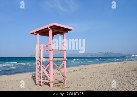 Wachturm am Strand von Can Picafort, Mallorca, Balearen, Spanien Stockfoto