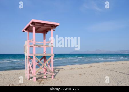 Wachturm am Strand von Can Picafort, Mallorca, Balearen, Spanien Stockfoto