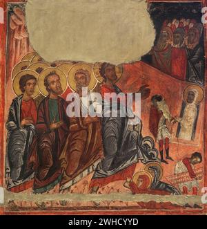 Die Aufzucht des Lazarus. Wandmalerei. Aus der Kirche St. Petka. Krapets, Region Pernik, Bulgarien. 17. Jahrhundert. Nationales Archäologisches Museum. Sofia. Bulgarien. Stockfoto