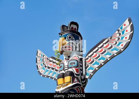 Totem Pole, Kakaso'Las Totem Pole, Stanley Park, Vancouver, British Columbia, Kanada Stockfoto